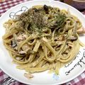 moeyue's cooksnap of when they made 鮭とベーコンしめじのクリームパスタ.