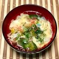 にきけん's cooksnap of when they made 菜の花と小えびのかき玉味噌汁.