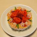 ◎ブルーベリー◎'s cooksnap of when they made ひなまつりやお祝いに♡お花のお寿司ケーキ.