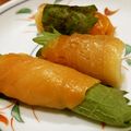 ♪ごんた's cooksnap of when they made 簡単★オイル漬けサーモンの野菜巻き.