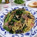 yuchiママ's cooksnap of when they made サバ缶アレンジ小松菜とベーコンのパスタ♡.