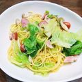 momoco's cooksnap of when they made キャベツ・ウインナ・キノコのスパゲティ.