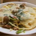 いちごと魚's cooksnap of when they made ほうれん草とベーコンのクリームパスタ.