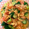 みおしむ♡'s cooksnap of when they made 旨いぞ！キュウリとトマトの卵炒め　.