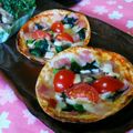 クックI7I5L1☆'s cooksnap of when they made ほうれん草とキノコの餃子の皮ピザ☆.