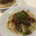 papikun's cooksnap of when they made ごぼうとひき肉のピリ辛パスタ.