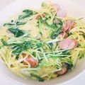 あいす38's cooksnap of when they made 水菜とウインナーのクリームパスタ.