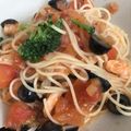 Tkchdiceky's cooksnap of when they made エビとグリーンオリーブのトマトスパゲティ.