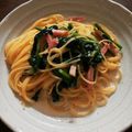 ちょこりんず's cooksnap of when they made ほうれん草とベーコンのクリームパスタ.