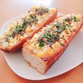 ☆３匹の子ぶた☆'s cooksnap of when they made 合格祈願✧コーンのたぬきかつおトースト②.