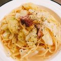 くみ0421's cooksnap of when they made フライパン一つdeキャベツのスープスパ.