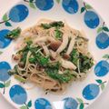 Beauvior's cooksnap of when they made キノコと春菊のゆず胡椒パスタ.