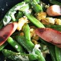 ユウケンジャー's cooksnap of when they made ウィンナーとスナップエンドウのマヨ卵炒め.