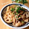 Miiyasusho's cooksnap of when they made 蓮根と豚バラ肉の甘辛炒め.