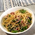 Anridre's cooksnap of when they made スナップえんどうとベーコンの和風パスタ.