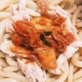 ＊にょにょん＊'s cooksnap of when they made ささみとキムチ乗せぶっかけうどん.