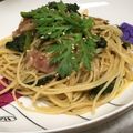 yummy?'s cooksnap of when they made 春菊とベーコンの胡麻パスタ.