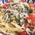 クックJW8I33☆'s cooksnap of when they made トマトと紫蘇としらすの和風冷製パスタ.