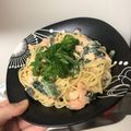 ずーこ＊'s cooksnap of when they made 鮭とほうれん草の味噌クリームパスタ.