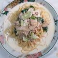 ＝悠ママ＝'s cooksnap of when they made ほうれん草とエリンギのクリームパスタ.