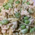 anzuneko's cooksnap of when they made 鶏ひき肉と枝豆のクリームパスタ.