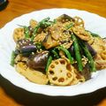 猫のオソマ's cooksnap of when they made 豚肉とナス蓮根インゲンのごま味噌炒め☆.