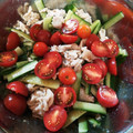 ♬あじさいのレシピ♬'s cooksnap of when they made 作り置き、きゅうりとトマトと豚肉の和え物.