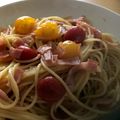 HuéHuém's cooksnap of when they made ミニトマトとベーコンのペペロンチーノ.