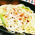 大福まめ子's cooksnap of when they made レンコンとベーコンのペペロンチーノ.