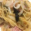 草食べ太郎's cooksnap of when they made *広島菜とベーコンの和風パスタ*.