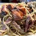 クック8J0LFQ☆'s cooksnap of when they made 鮭とベーコンのクリームパスタ.