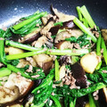 クックMZ8FRV☆'s cooksnap of when they made 簡単なすと小松菜のひき肉炒め.