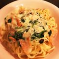 いつも食べてたい's cooksnap of when they made ほうれん草とスモークサーモンのパスタ.