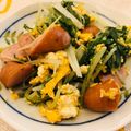 まめしばかきのすけ's cooksnap of when they made 水菜とソーセージの卵とじ.