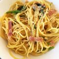 cocoa1011t's cooksnap of when they made 簡単昼食パスタ　小松菜入りカルボナーラ.