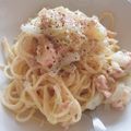 まぐろ✿'s cooksnap of when they made 簡単❤鮭と白菜のクリームパスタ❤.