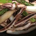 にのじゃー's cooksnap of when they made イカの下足のアスパラと長ネギ炒め.