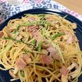みるくクロワッサン's cooksnap of when they made きのことベーコンのガーリック醤油パスタ.