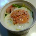 こなもも豆's cooksnap of when they made 蒸すと簡単！ベーコンホウレンソウの卵料理.