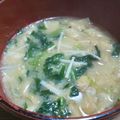 コハク☆。・'s cooksnap of when they made 春菊と油揚げの胡麻味噌汁.