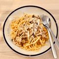 juliet323's cooksnap of when they made 豚バラとしめじの和風クリームパスタ.