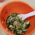 4double5's cooksnap of when they made 離乳食　初期　卵黄ほうれん草スープ.
