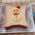 ☆kurukuru☆'s cooksnap of when they made Xmas☆かわいい❤︎雪だるまトースト☻.