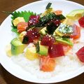 happy_children's cooksnap of when they made まぐろとアボカドのカンタン黒酢ちらし.