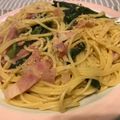 はーくんごーごー's cooksnap of when they made 春菊とベーコンの胡麻パスタ.