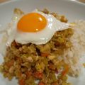 まったり宇治抹茶's cooksnap of when they made キャベツと鶏そぼろの月見のせ丼☆.