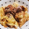 3姫の母's cooksnap of when they made 白菜の漬物と豚こまの卵とじ.