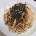 ka17p's cooksnap of when they made 鶏そぼろ、玉ねぎ、高菜の和風パスタ.