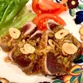 ayukoumama's cooksnap of when they made 鮪や鰹でゴマの黄金焼き・にんにくポン酢.