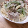 なりみぃ☆'s cooksnap of when they made 豚肉とネギの豆乳クリームパスタ.